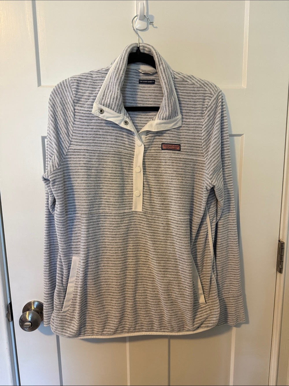 Vineyard Vines Gray & White Striped Shep Shirt with Pockets